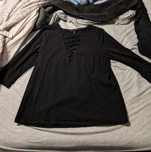 Low cut sexy criss cross shirt